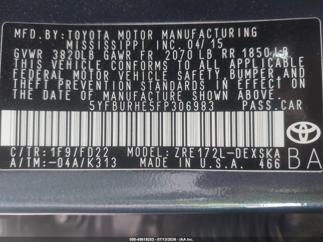 Toyota Corolla S Plus 2015 5YFBURHE5FP306983 Image 9