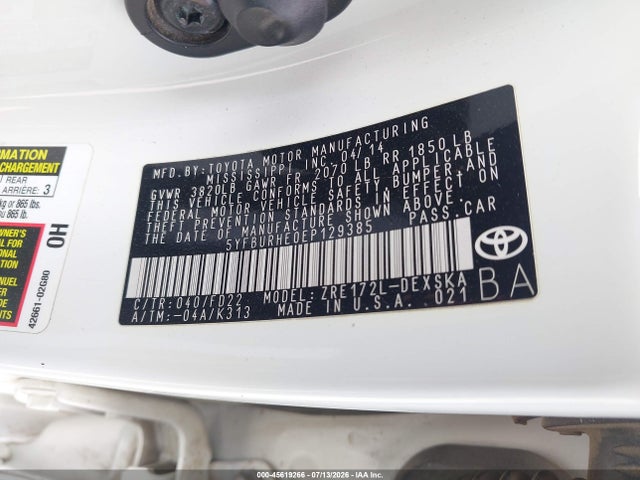 Toyota Corolla S Plus 2014 5YFBURHE0EP129385 Image 9