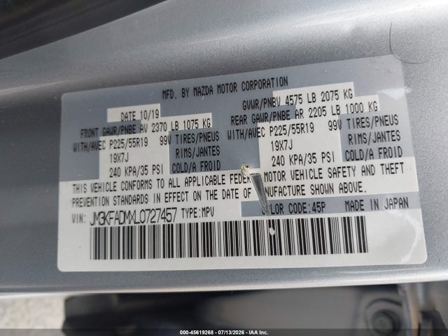 Aukcja sprzedaży 2020 Mazda Cx-5 Grand Touring, vin: JM3KFADMXL0727457, numer aukcji: 45619268