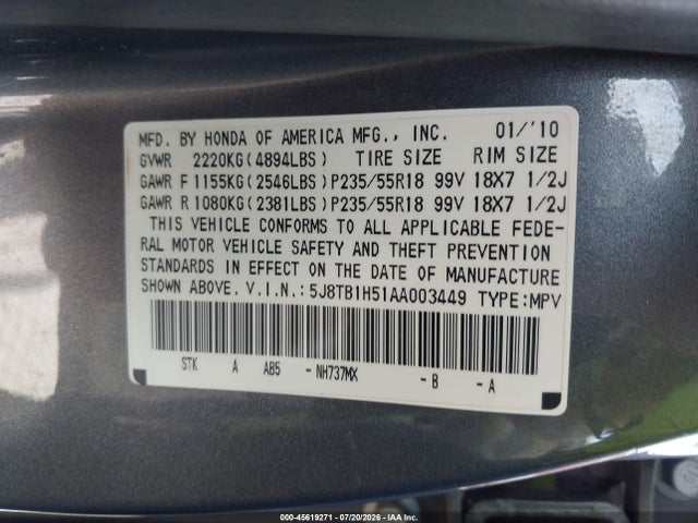 Продаж на аукціоні авто 2010 Acura Rdx, vin: 5J8TB1H51AA003449, номер лоту: 45619271