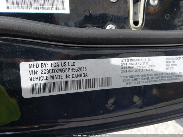 45619291 :رقم المزاد ، 2C3CDXMG8PH552048 vin ، 2023 Dodge Charger Gt Awd مزاد بيع
