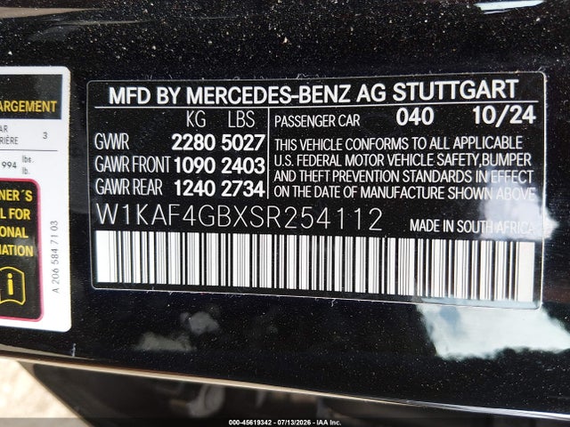 W1KAF4GBXSR254112 Mercedes-Benz C 300