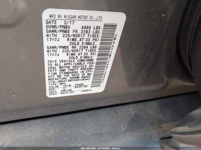 Продаж на аукціоні авто 2017 Nissan Rogue S, vin: JN8AT2MT0HW146942, номер лоту: 45619364