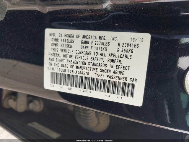 2017 Acura Tlx მანქანა იყიდება აუქციონზე, vin: 19UUB1F36HA004578, აუქციონის ნომერი: 45619365