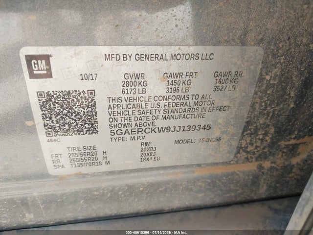 Auction sale of the 2018 Buick Enclave Premium, vin: 5GAERCKW9JJ139345, lot number: 45619386