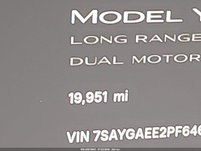 Продаж на аукціоні авто 2023 Tesla Model Y Awd/long Range Dual Motor All-wheel Drive, vin: 7SAYGAEE2PF646437, номер лоту: 45619402