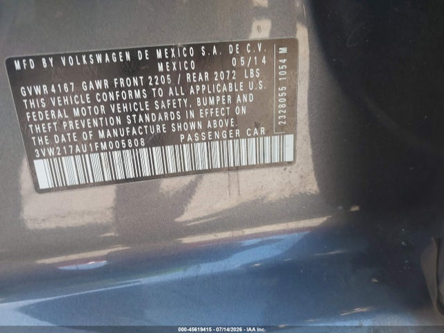 Продажа на аукционе авто 2015 Volkswagen Golf Tsi Sel 4-door, vin: 3VW217AU1FM005808, номер лота: 45619415
