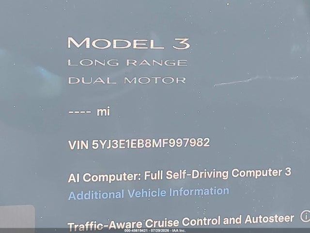 Aukcja sprzedaży 2021 Tesla Model 3 Long Range Dual Motor All-wheel Drive, vin: 5YJ3E1EB8MF997982, numer aukcji: 45619421