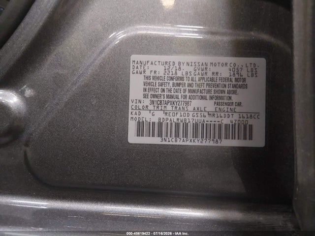 3N1CB7APXKY277987 Nissan Sentra Sr Turbo