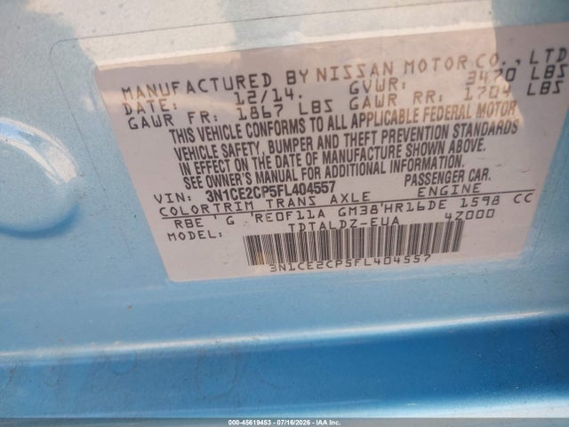 Nissan Versa Note S (sr)/s Plus/sl/sr/sv 2015 3N1CE2CP5FL404557 Image 9