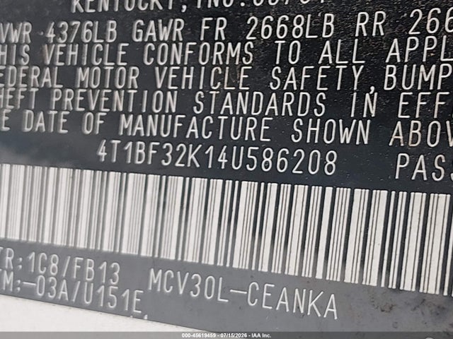 Продажа на аукционе авто 2004 Toyota Camry Le V6, vin: 4T1BF32K14U586208, номер лота: 45619459