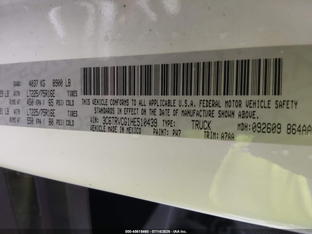 3C6TRVCG1HE510439 RAM Promaster 2500 High Roof 136 Wb