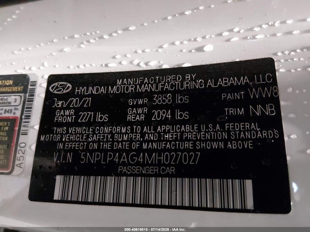 Продажа на аукционе авто 2021 Hyundai Elantra Limited, vin: 5NPLP4AG4MH027027, номер лота: 45619515