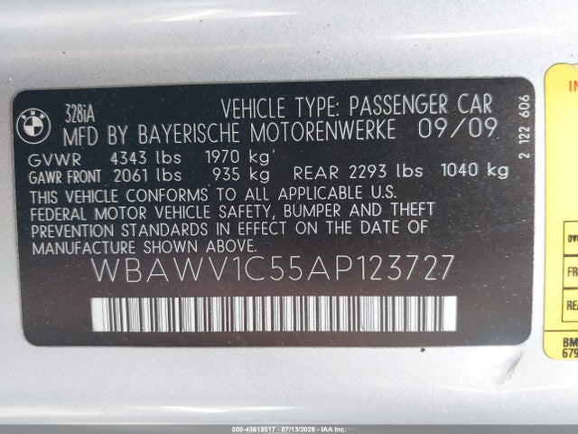 45619517 :رقم المزاد ، WBAWV1C55AP123727 vin ، 2010 Bmw 328i مزاد بيع
