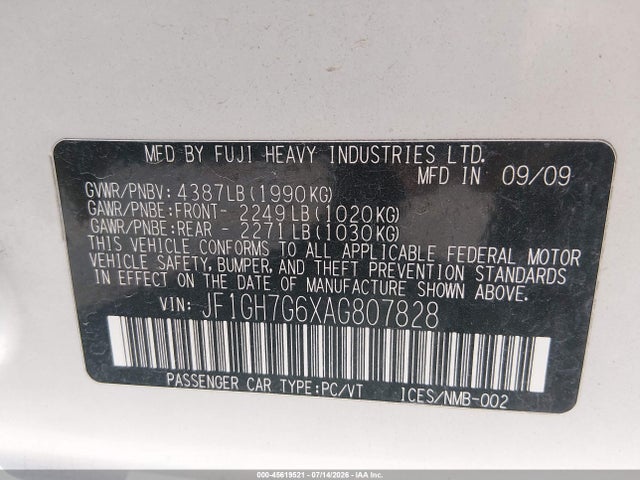 Aukcja sprzedaży 2010 Subaru Impreza Wrx, vin: JF1GH7G6XAG807828, numer aukcji: 45619521