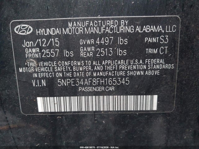 Hyundai Sonata Limited 2015 5NPE34AF8FH165345 Image 9
