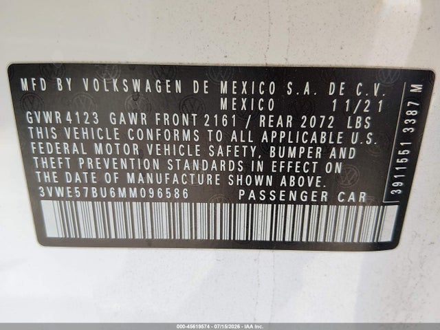 3VWE57BU6MM096586 Volkswagen Jetta 1.4t Sel
