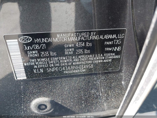 Продаж на аукціоні авто 2022 Hyundai Sonata Se, vin: 5NPEG4JA8NH134958, номер лоту: 45619596