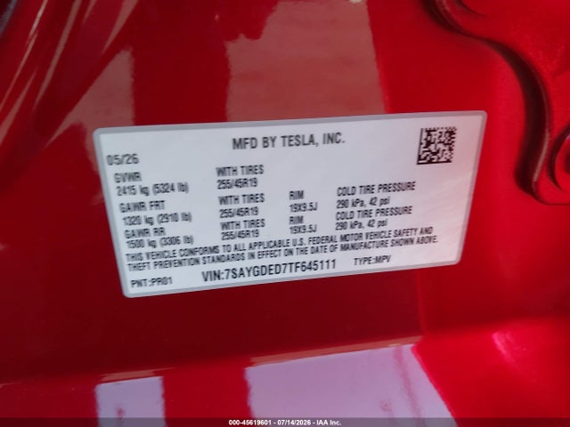 7SAYGDED7TF645111 Tesla Model Y Premium Rear-wheel Drive/rear-wheel Drive
