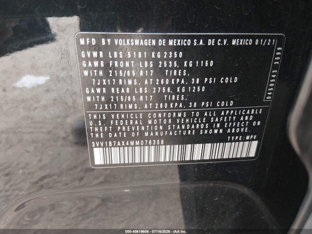 3VV1B7AX4MM076358 Volkswagen Tiguan 2.0t S