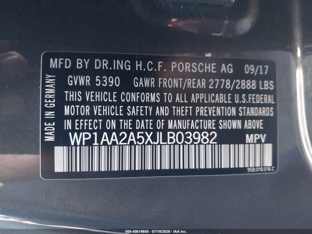 Продажа на аукционе авто 2018 Porsche Macan, vin: WP1AA2A5XJLB03982, номер лота: 45619608