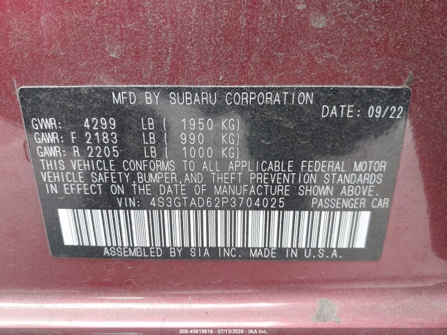4S3GTAD62P3704025 Subaru Impreza Premium 5-door