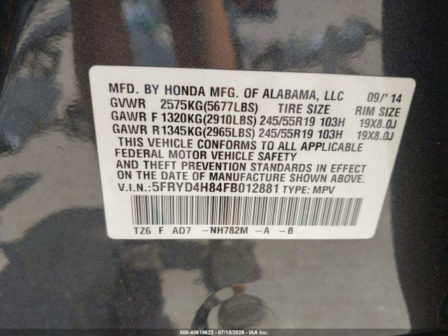 Acura Mdx Advance Pkg W/entertainment Pkg 2015 5FRYD4H84FB012881 Image 9