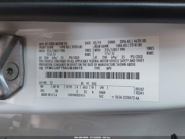 Ford ESCAPE S 2019 1FMCU0F75KUB38615 Image 9