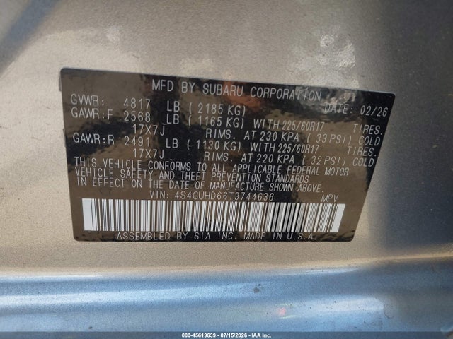 4S4GUHD66T3744636 Subaru Crosstrek Premium