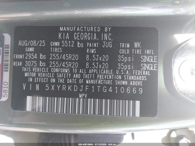 Продаж на аукціоні авто 2026 Kia Sorento X-line Sx Prestige, vin: 5XYRKDJF1TG410669, номер лоту: 45619664