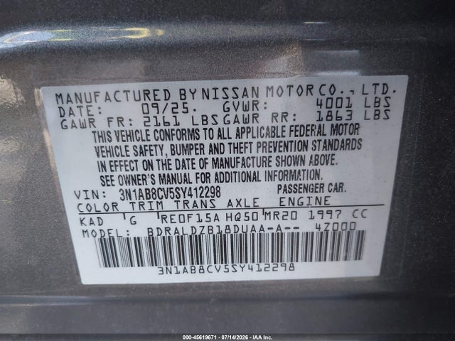 3N1AB8CV5SY412298 Nissan SENTRA SV