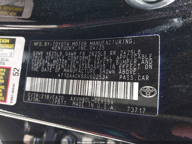 Toyota CAMRY SE 2025 4T1DAACK9SU602534 Image 9