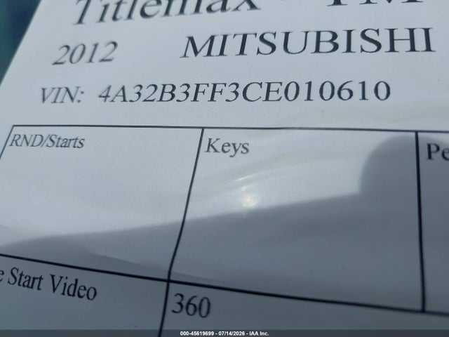 45619699 :رقم المزاد ، 4A32B3FF3CE010610 vin ، 2012 Mitsubishi Galant Es/se مزاد بيع