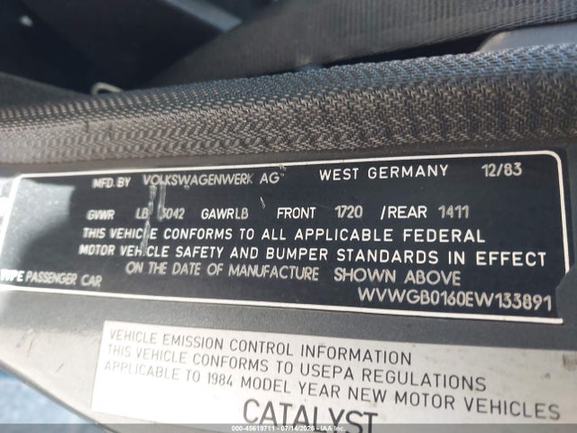 Продаж на аукціоні авто 1984 Volkswagen Jetta Deluxe, vin: WVWGB0160EW133891, номер лоту: 45619711