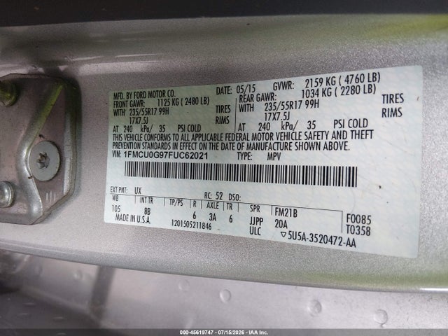 Ford ESCAPE SE 2015 1FMCU0G97FUC62021 Image 9
