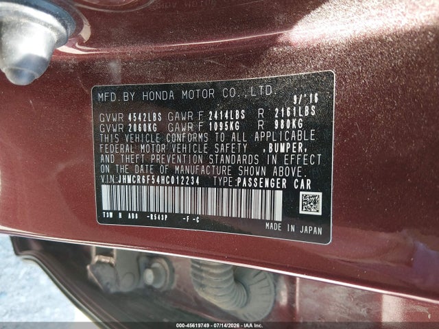 2017 Honda Accord Hybrid Ex-l მანქანა იყიდება აუქციონზე, vin: JHMCR6F54HC012234, აუქციონის ნომერი: 45619749
