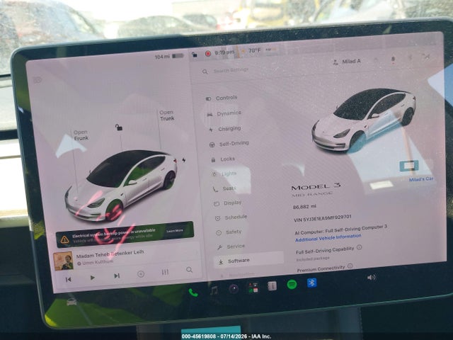 45619808 :رقم المزاد ، 5YJ3E1EA9MF929701 vin ، 2021 Tesla Model 3 Standard Range Plus Rear-wheel Drive مزاد بيع