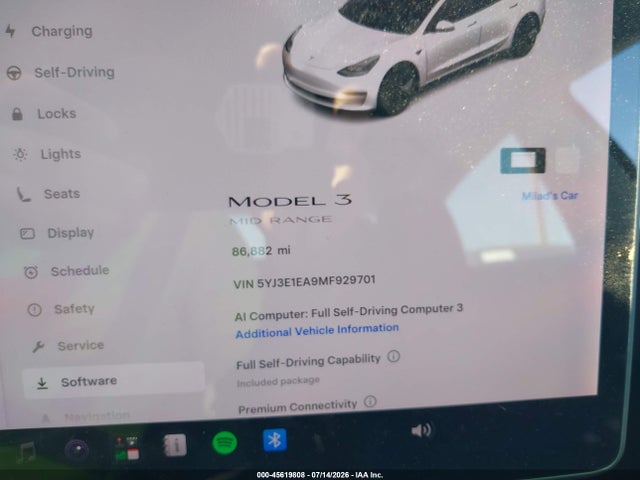45619808 :رقم المزاد ، 5YJ3E1EA9MF929701 vin ، 2021 Tesla Model 3 Standard Range Plus Rear-wheel Drive مزاد بيع