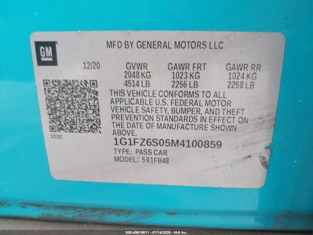 1G1FZ6S05M4100859 Chevrolet Bolt Ev Fwd Premier