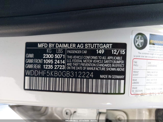 WDDHF5KB0GB312224 Mercedes-Benz E 350