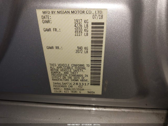 1N4AL3AP7JC283317 Nissan Altima 2.5 Sv