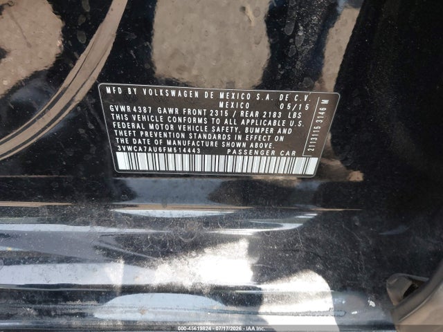 Aukcja sprzedaży 2015 Volkswagen Golf Sportwagen Tdi S 4-door, vin: 3VWCA7AU6FM514443, numer aukcji: 45619824