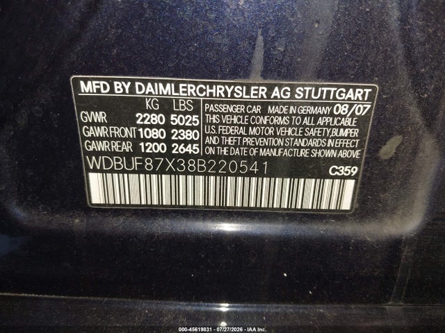 2008 Mercedes-benz E 350 4matic მანქანა იყიდება აუქციონზე, vin: WDBUF87X38B220541, აუქციონის ნომერი: 45619831