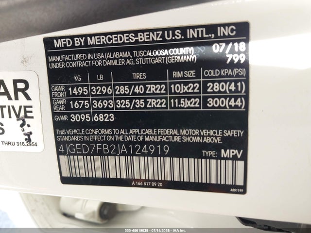 Продаж на аукціоні авто 2018 Mercedes-benz Amg Gle 63 Coupe S 4matic, vin: 4JGED7FB2JA124919, номер лоту: 45619835