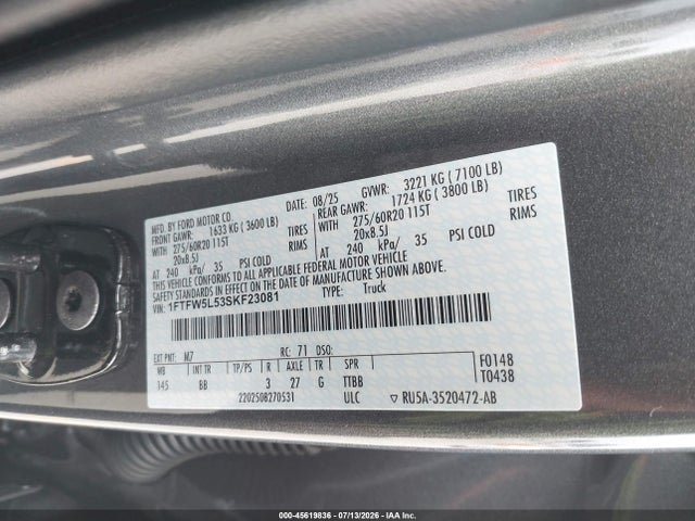 1FTFW5L53SKF23081 Ford F-150 Lariat