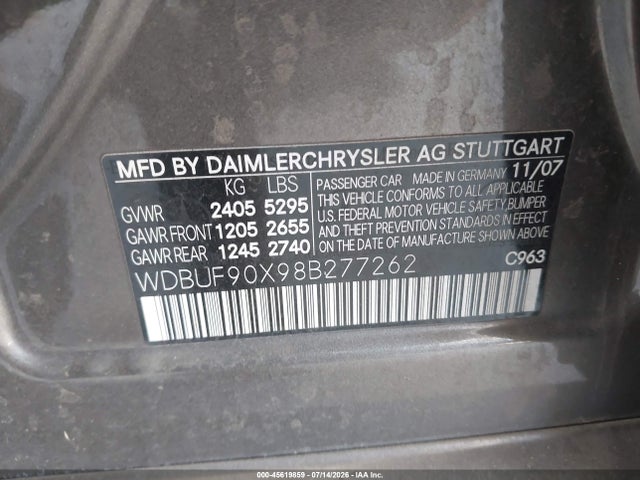 Aukcja sprzedaży 2008 Mercedes-benz E 550 4matic, vin: WDBUF90X98B277262, numer aukcji: 45619859