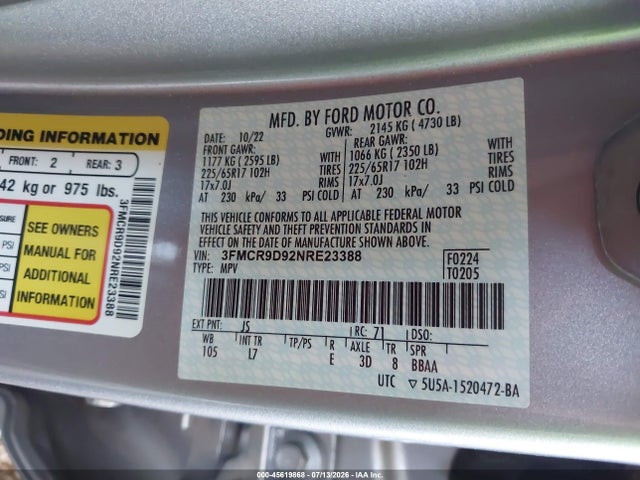 3FMCR9D92NRE23388 Ford Bronco Sport Badlands