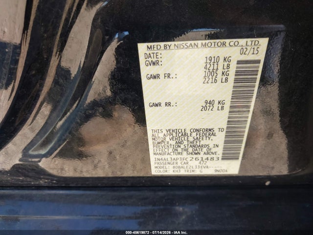 Nissan Altima 2.5 S 2015 1N4AL3AP3FC261483 Image 9