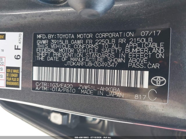 Toyota Prius Four 2017 JTDKARFU8H3049347 Image 9