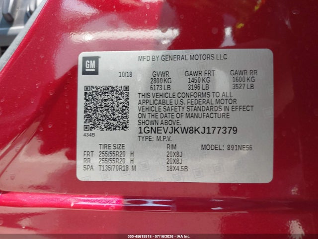 1GNEVJKW8KJ177379 Chevrolet Traverse High Country